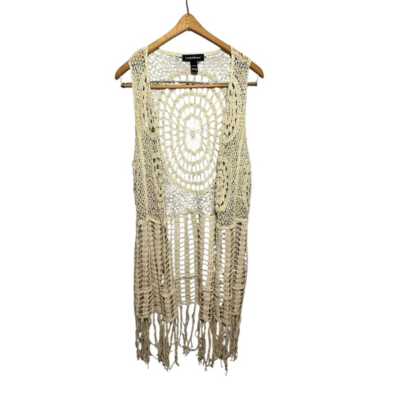 Wendy Bellissimo Tops - Bellissimo Cream Crochet Fringe Open Vest Bohemian L
